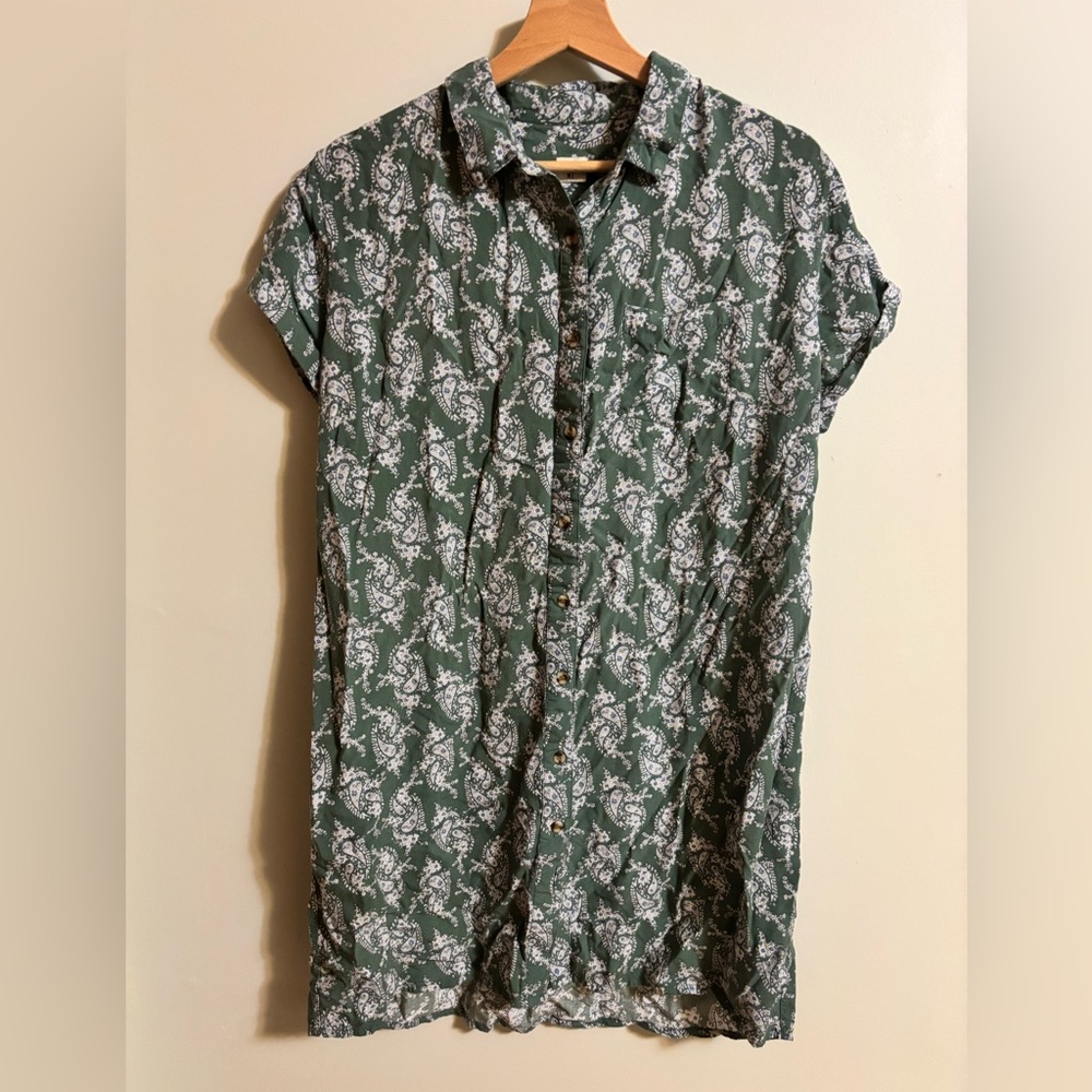 Bridge and Burn Shirt Dress Rayon Green Paisley Large Womens